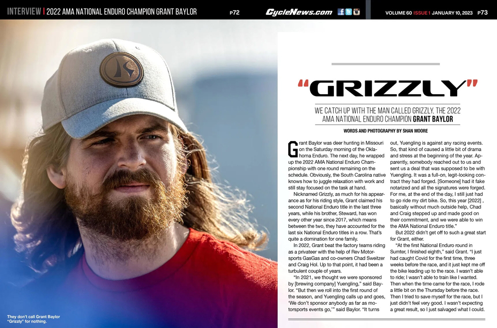 Cycle News Magazine Interviews 2022 AMA National Enduro Champion Grant Baylor