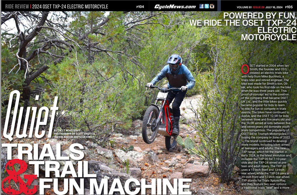 Cycle News Magazine 2024 OSET TXP-24 Electric Motorcycle Review