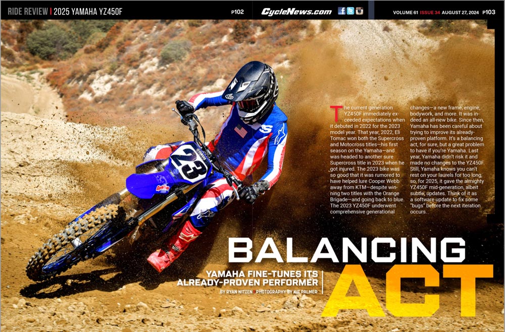 Cycle News Magazine 2025 Yamaha YZ450F Review