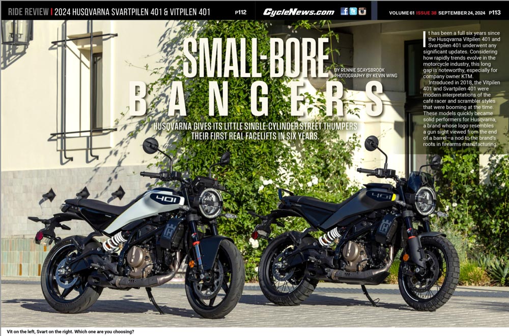 Cycle News Magazine 2024 Husqvarna Svartpilen 401 & Vitpilen 401 Review