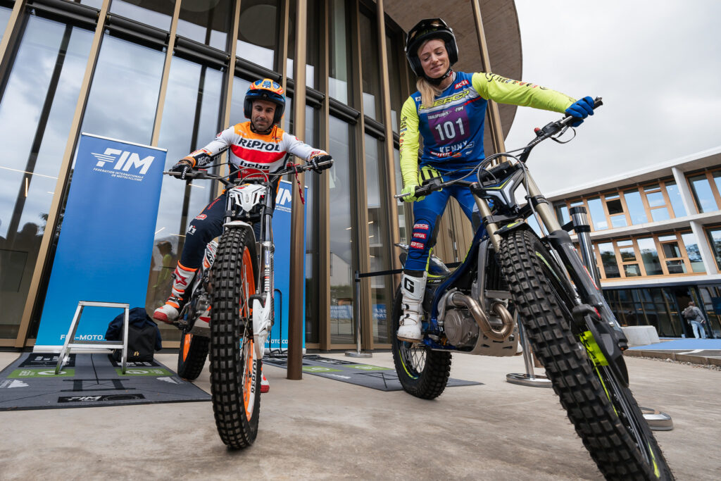 Toni Bou and Emma Bristow at FIM (Fédération Internationale de Motocyclisme) new headquarters in Switzerland