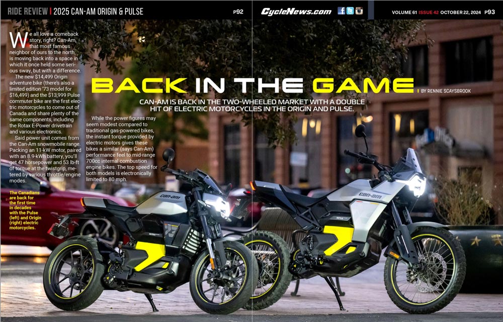 Cycle News Magazine 2025 Can-Am Pulse and Origin Review