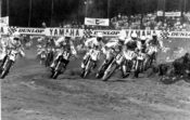 Vrigstad, Sweden, and Round 8 of that year’s World Championship 125c Motocross Series. This shot from early in the first moto shows American Bobby Moore (66) with the early lead on his Suzuki over John van den Berk (5), Anto Pantilla (39), Pedro Tragter (51) Giuseppe Andreani (40) and others. Moore led the moto for five laps before settling for third behind van den Berk and Pantilla. He ran well inside the top 10 in the second moto until a rear tire puncture ended his day. Moore ended up ninth in the championship that season despite missing early rounds due to injury. (James Derek photo)