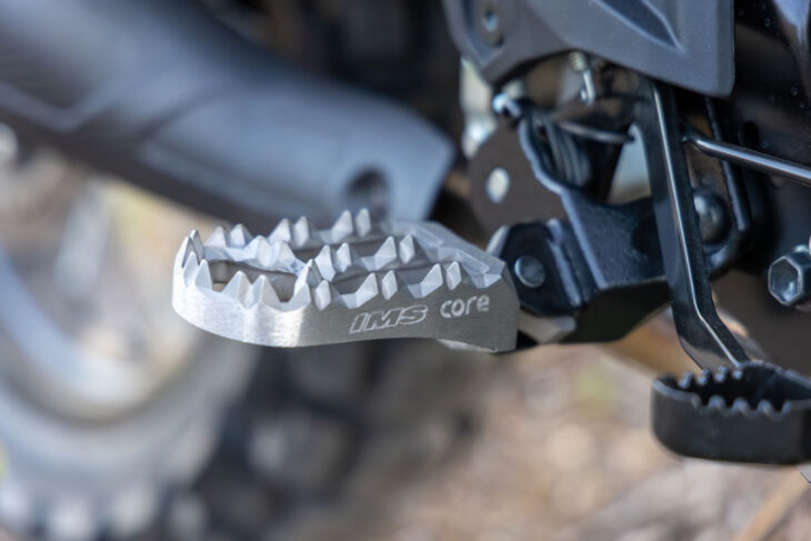 Suzuki V-Strom 800DE Project Build footpegs. Photo by Jean Turner